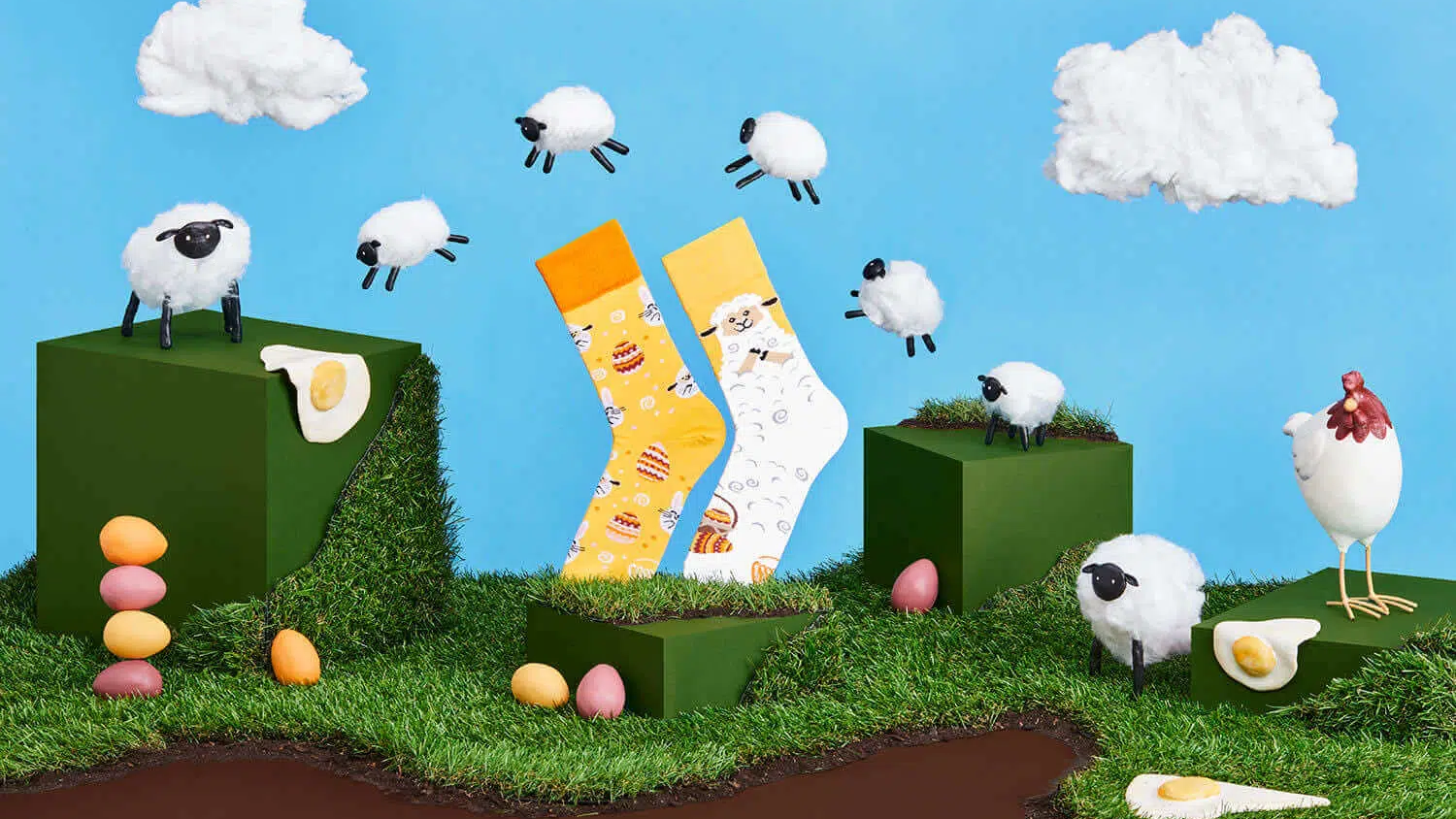 Asymetryczne skarpetki Many Mornigns - Easter Lamb - idealne na wielkanoc